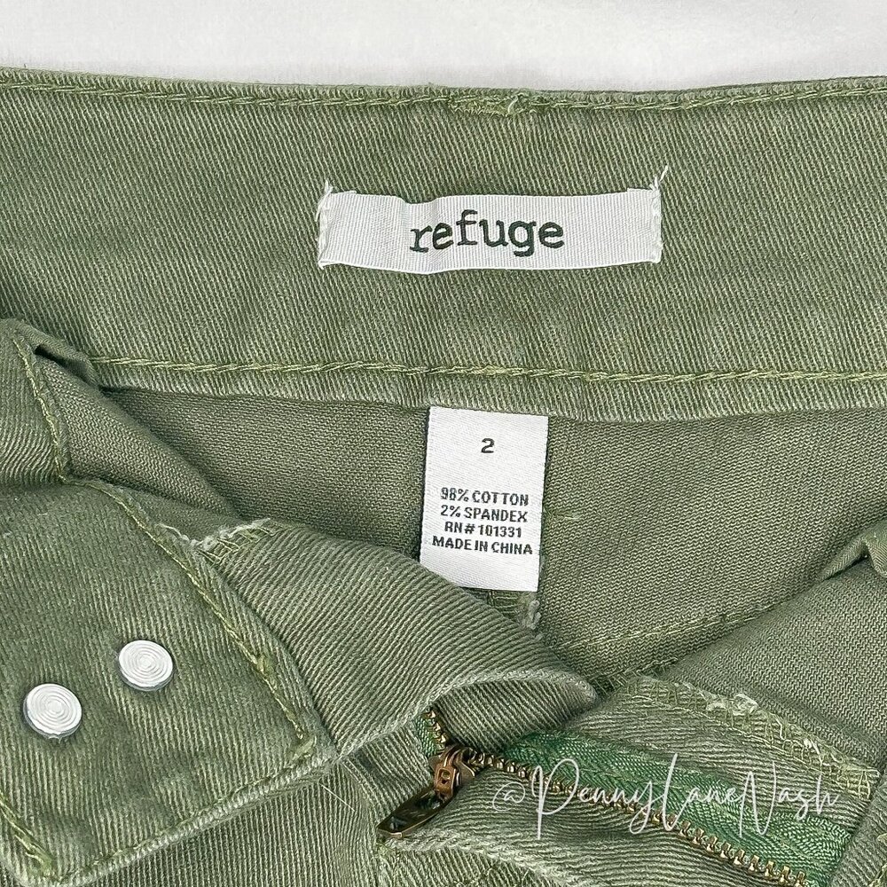 Refuge Army Green Low Rise Cut Off Jean Shorts Size 2 - Picture 7 of 7